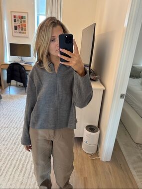 COS Gray V-Neck Wool Blend Sweater